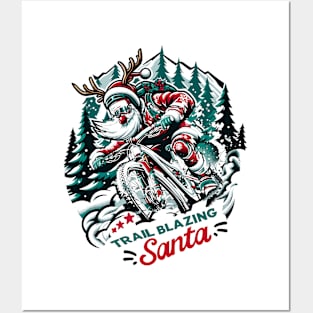 Trail Blazing Santa, Mountain Biking Christmas Spirit Posters and Art